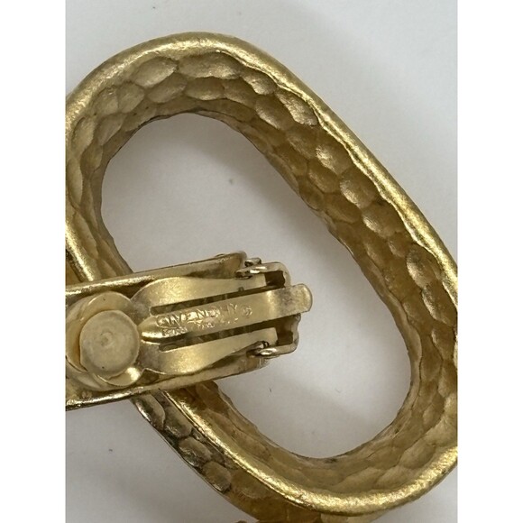 Vintage Textured Gold Tone Givenchy Logo Runway Statement Earrings Oval Hoops - Picture 5 of 7